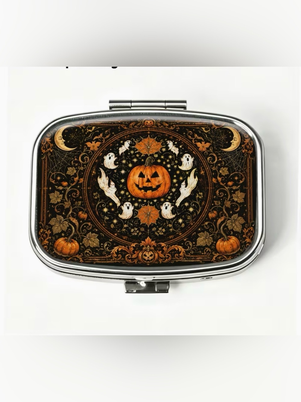 Halloween Ghost Pumpkin Oblong Pill Organizer 2-Compartment Compact Pill Case